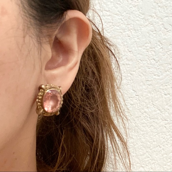 Vintage Morganite Glass 925 Clip On Earrings - Picture 4 of 16